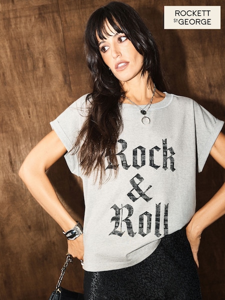 אפור - Rockett St George Rock & Roll Slogan T-shirt