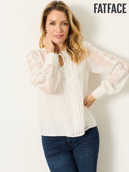Ivory - Fatface Sheer Dobby Lace Trim Blouse