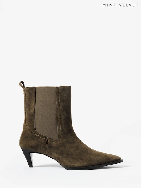 Mint Velvet Green Ivy Suede Kitten Heel Ankle Boots (G83970) | €199