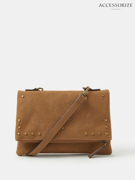 Accessorize Brown Fold Over Zip Western Cross-Body Bag (G84114) | $70