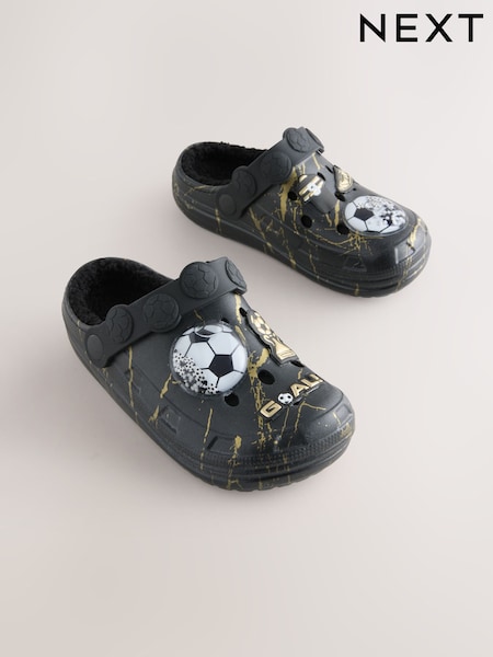 Black Football - Warm Lined Slipper Clogs