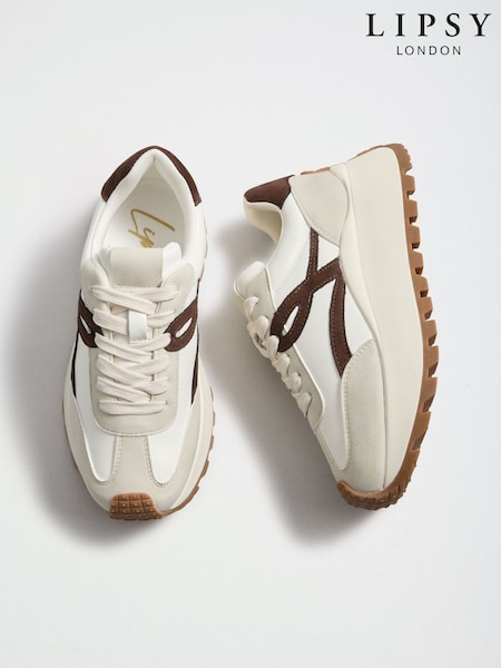 Chocolate Brown - Lipsy Laceup Chunky Flatform Trainers