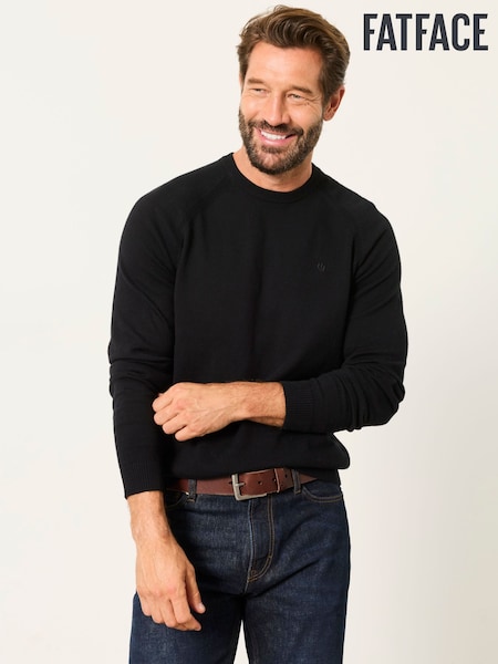 블랙 - Regular Fatface Crew Neck Knitted Jumper