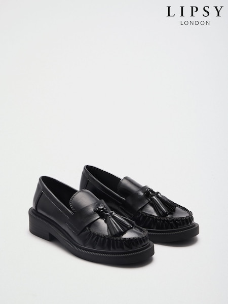 Black - Lipsy Faux Leather Tassle Detail Chunky Smart Loafers