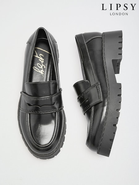 Black Faux Leather - Lipsy Chunky Workwear Loafer