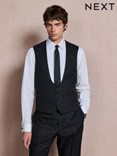 Navy - Regular Regular Fit Tuxedo Patterned Textured Suit Waistcoat
