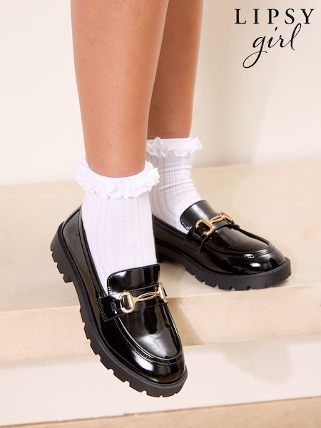 Black - Lipsy Chunky Snaffle Detail Cleated Slip On School Shoes Loafers