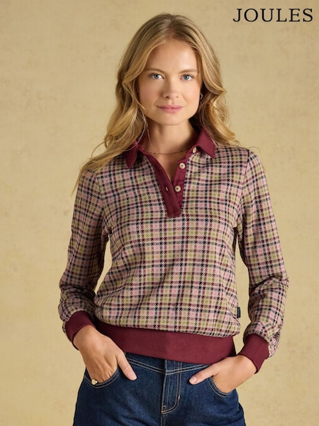 bordeaux - Joules Laurel Houndstooth Check Long Sleeve Jersey Top