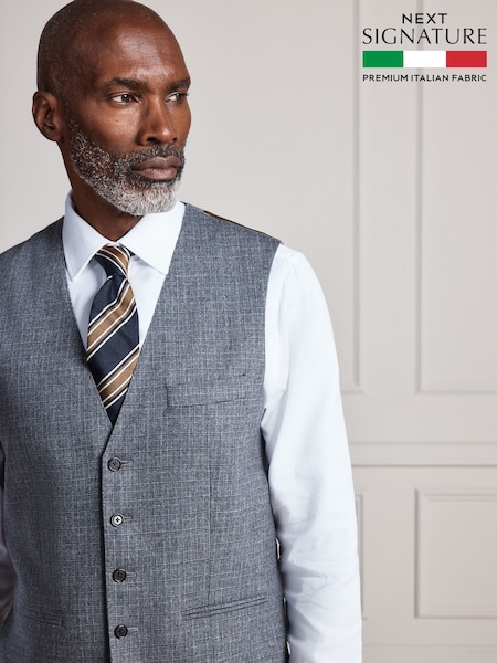 Siva - Regular Signature Regular Fit Tollegno Italian Wool Cashmere Blend Textured Suit Waistcoat