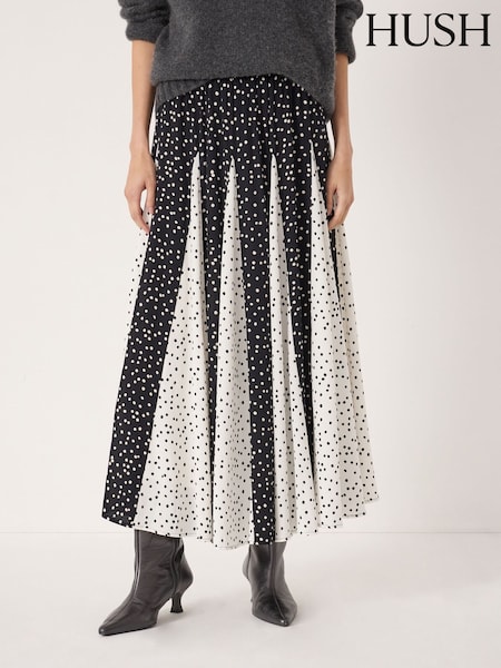 Hush White Oti Polka Dot Godet Midi Skirt (G84950) | $299