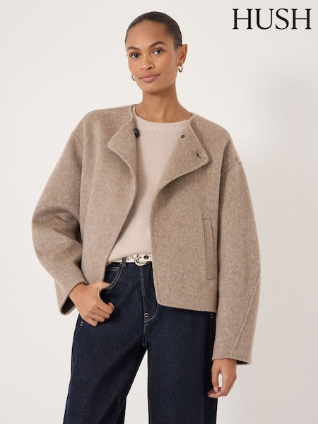 Hush Natural Pure Wool Double Faced Collarless Jacket (G84953) | SGD 329