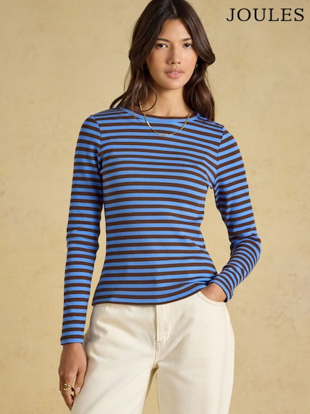 ブルー＆ブラウン ストライプ - Joules Sophie Ribbed Fitted T-shirt