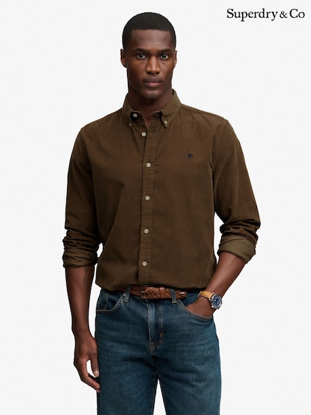 Dark Brown - Regular Superdry Classic Needle Cord Shirt
