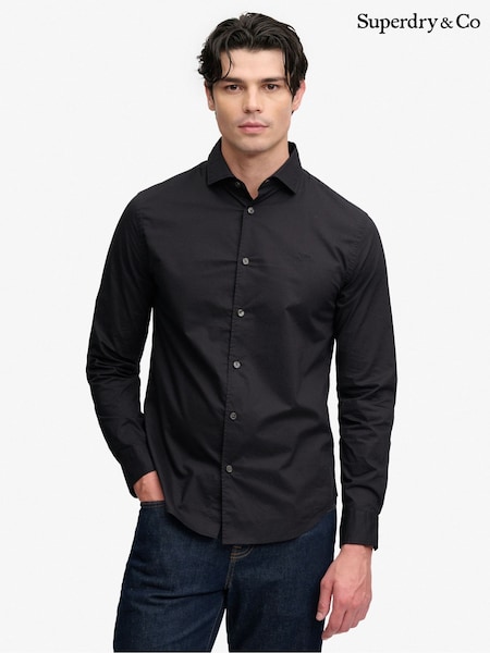 Černý - Regular Superdry Cut Away Poplin Long Sleeve Shirt