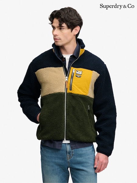 Tamsiai mėlyna/žalia spalvų blokas - Regular Superdry Vintage Retro Full Zip Fleece