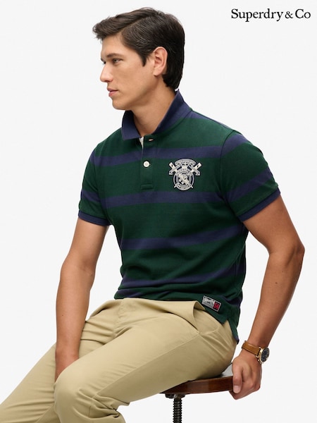 Blue - Regular Superdry Crest Stripe Polo Shirt
