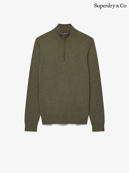 Olivgrün - Regular Superdry Essential Lambswool Blend 1/2 Zip Jumper