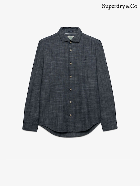 Blue - Regular Superdry Essentials Chambray Long Sleeve Shirt