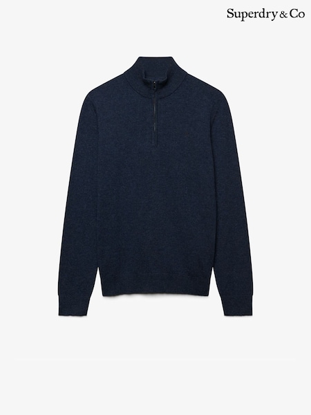 Bleu - Regular Superdry Essential Lambswool Blend 1/2 Zip Jumper