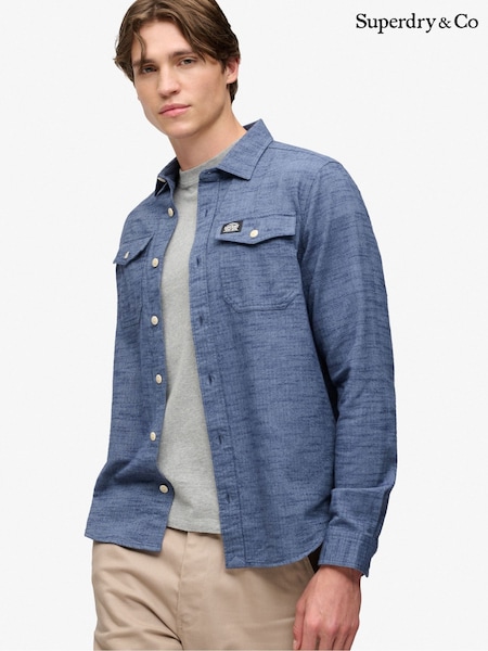 Albastru - Regular Superdry Herringbone Workwear Shirt