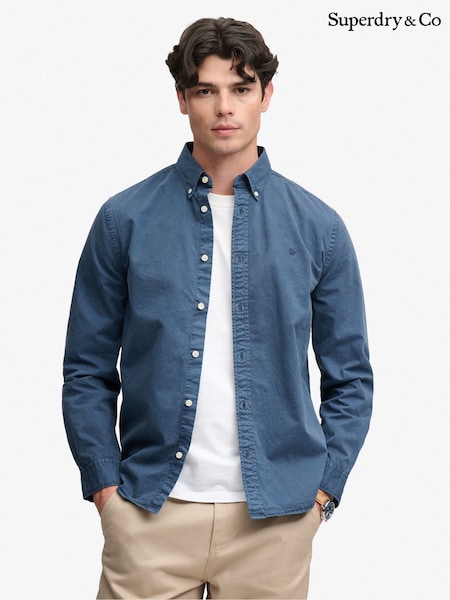 Plavo - Regular Superdry Garment Dyed Long Sleeve Shirt