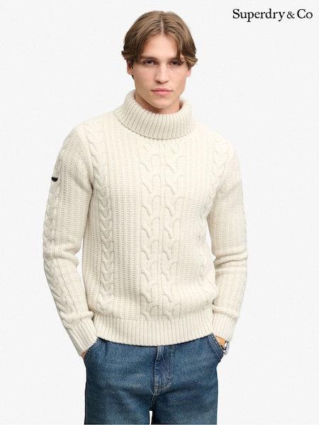 كريم - Regular Superdry Jacob Cable Roll Neck Jumper