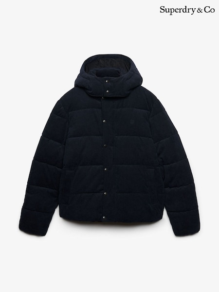 Blue - Regular Superdry Premium Hood Cord Puffer Jacket