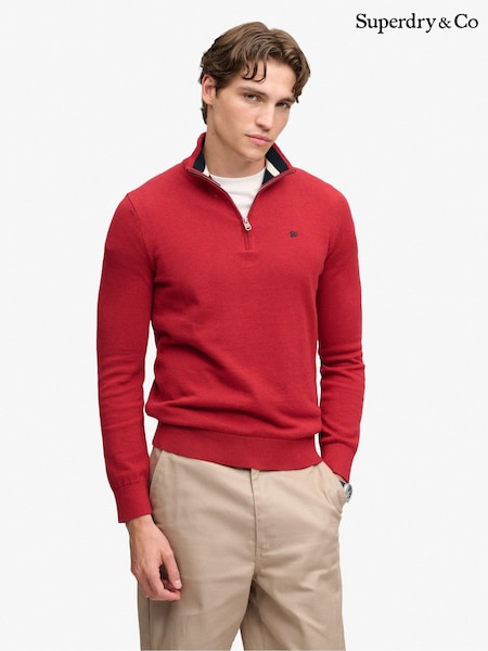 أحمر - Regular Superdry Prep Essential Cotton Half Zip Jumper