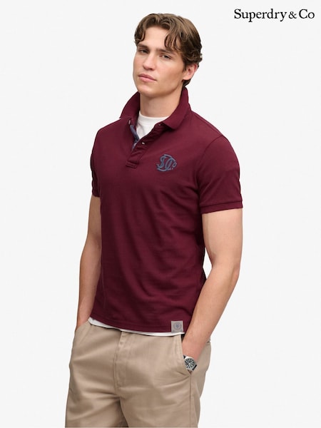 Red - Regular Superdry Pique Monogram Polo Shirt