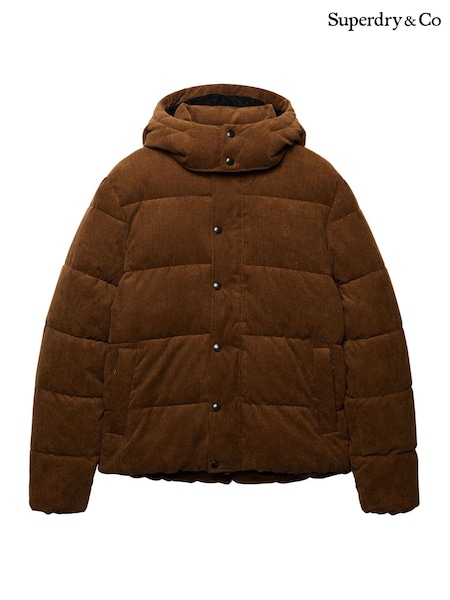 Brūna krāsa - Regular Superdry Premium Hood Cord Puffer Jacket