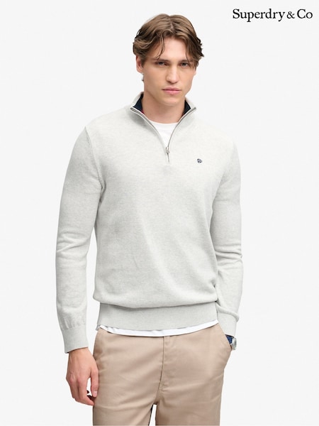 رمادي - Regular Superdry Prep Essential Cotton Half Zip Jumper
