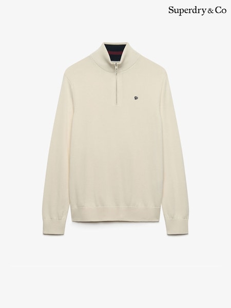 Krem - Regular Superdry Prep Essential Cotton Half Zip Jumper