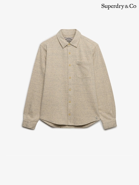 Cream - Regular Superdry Twill Tweed Jersey Shirt