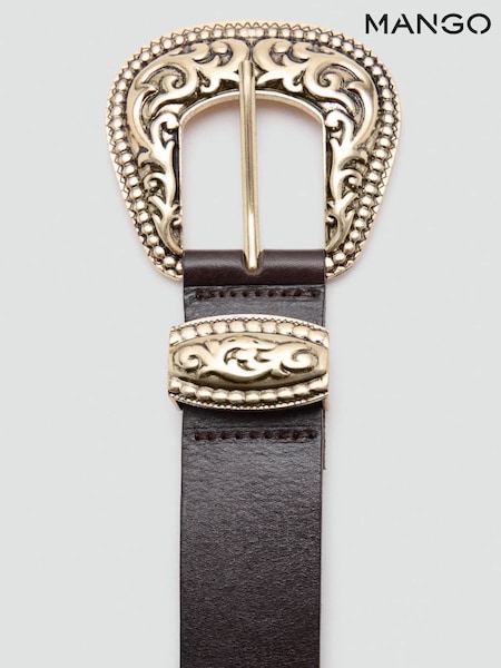 Mango Brown Engraved Buckle Leather Belt (G85527) | €48