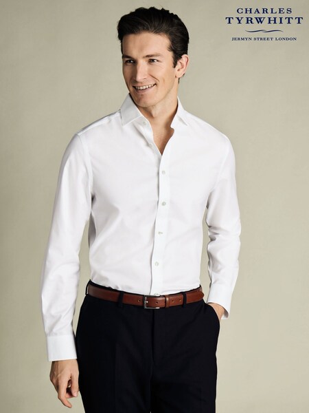 Charles Tyrwhitt White SF Cutaway Collar Non-Iron Twill Shirt (G85581) | 364 QAR