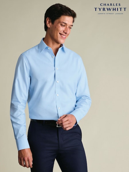 Blue - Regular Charles Tyrwhitt Non-iron Twill Point Collar Slim Fit Shirt