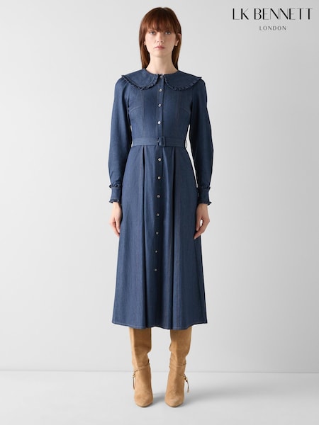 LK Bennett Pippa Cotton Soft Denim Frill Dress (G85776) | kr3 911