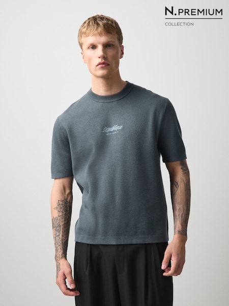 Sage Green Graphic - Regular Relaxed Fit N. Premium Ultrasoft Smart Knitted T-shirt