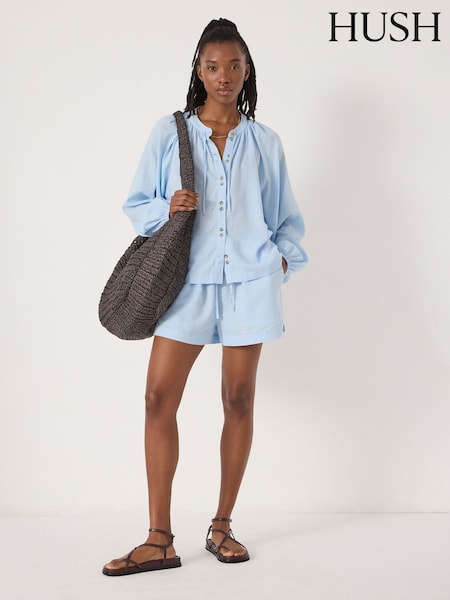 Hush Blue Ernie Gathered Linen Beach Shorts (G86082) | AED320