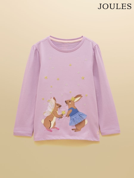 Lilac Purple - Joules Girls' Ava Applique Long Sleeve Top