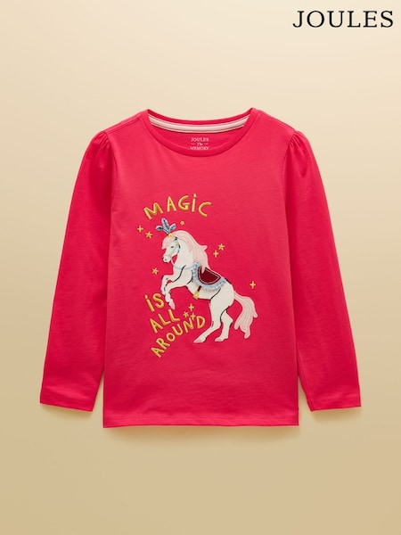 Pink - Joules Girls' Ava Applique Long Sleeve Top