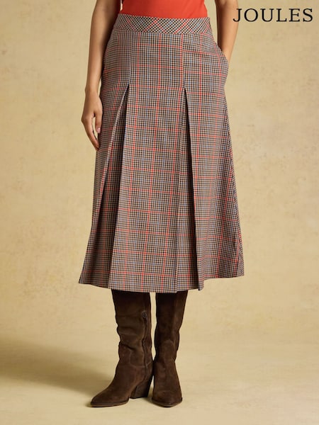 Brown Check - Joules Ada Pleated Kilt