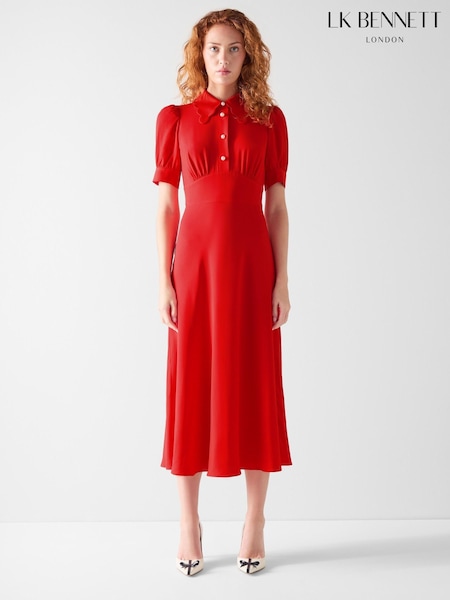 LK Bennett Red Emma Scallop Collar Tea Dress (G86276) | $745