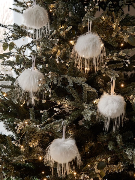 Set Of 5 Fur Christmas Baubles