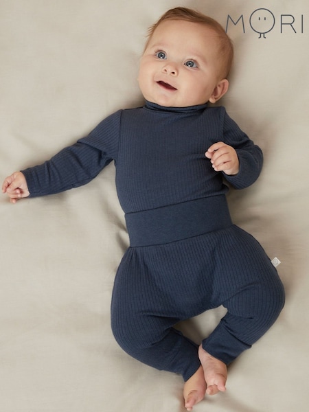 MORI Blue Ribbed Roll Neck Supersoft Bodysuit (G86664) | 117 QAR