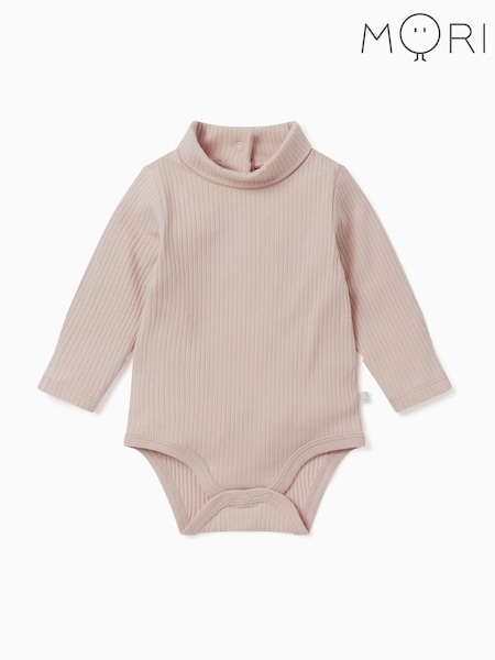 MORI Light Pink Ribbed Roll Neck Supersoft Bodysuit (G86666) | 117 QAR