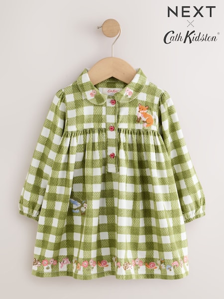 Cath Kidston Green Check - Embroidered Collar Long Sleeve Dress (3mths-8yrs)