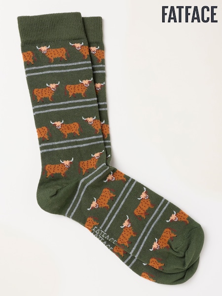 Grønn - Regular Fatface Highland Cow Socks