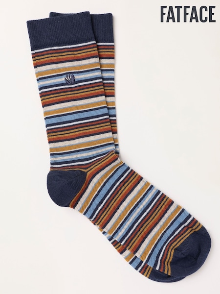 Navy - Regular Fatface Striped Socks