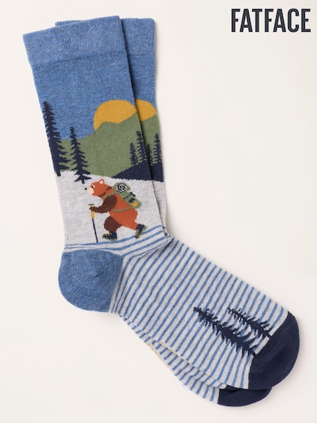 蓝色 - Regular Fatface Hiking Bear Socks